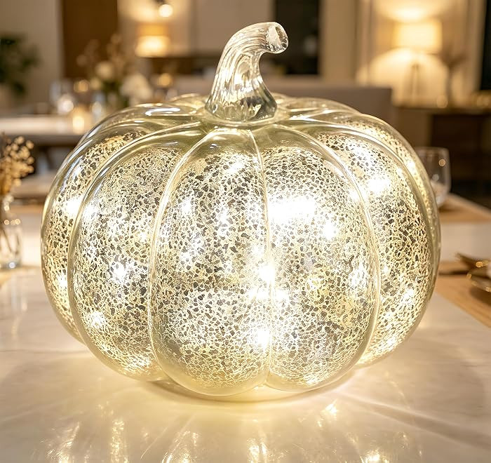 Fall Decorations for Home,Mercury Glass Pumpkin Lights with Timer,Battery Operated Led Pumpkin La... | Amazon (US)