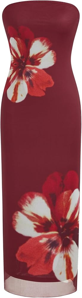 CIDER Women's Strapless Floral Maxi Dress Tube Bodycon Dresses Holiday Party Dress Summer Dresses... | Amazon (US)