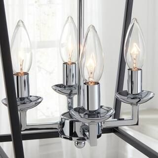Home Decorators Collection Weyburn 4-Light Black and Polished Chrome Caged Farmhouse Chandelier f... | The Home Depot