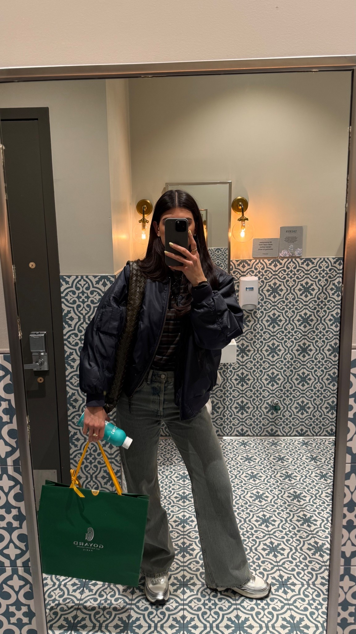 Jacket - linked the green version, blue is sold out but linked similar blue
Jeans - 26
Shirt - small 