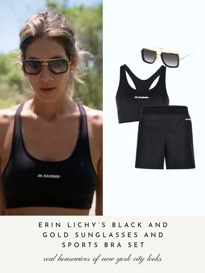 Erin Lichy's black and Gold Sunglasses and Sports Bra Set 

 