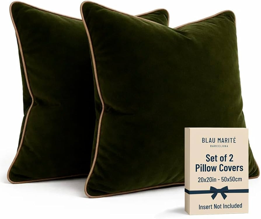 2 Pack Velvet Decorative Throw Pillow Covers, 20"x20", Green and Camel, Solid, Modern, Contrast P... | Amazon (US)