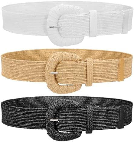 WHIPPY Set of 3 Straw Woven Elastic Belt for Women Stretchy Belts for Dress Boho Belt Rattan Wais... | Amazon (CA)