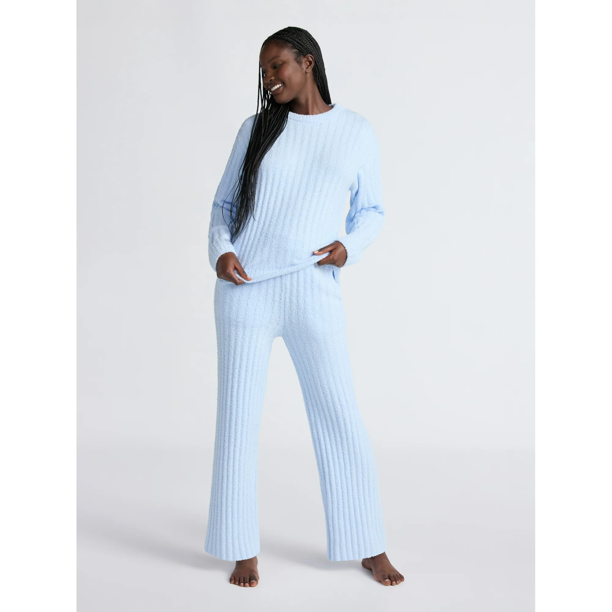 Joyspun Women's Cozy Ribbed Crewneck Top and Wide-Leg Pants Set, 2-Piece, Sizes XS-3X | Walmart (US)