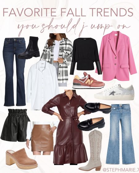 favorite fall trends / fall fashion / fall clothing / fall style / fall outfits / leather essentials / leather dress / blazer / shacket / chunky booties : sneakers / cow girls boots / western shoes / trendy jeans 

#LTKSeasonal #LTKstyletip #LTKshoecrush
