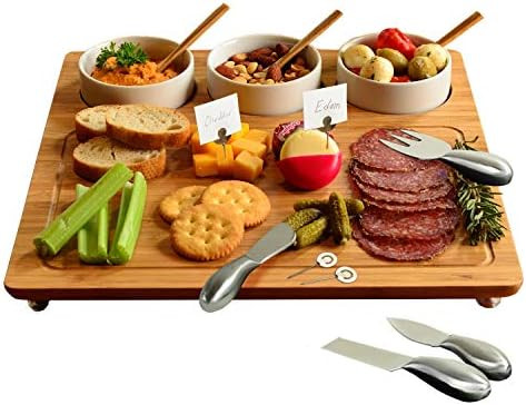 Picnic at Ascot Bamboo Cheese Board/Charcuterie Platter - Includes 3 Ceramic Bowls, Bamboo Spoons... | Amazon (US)