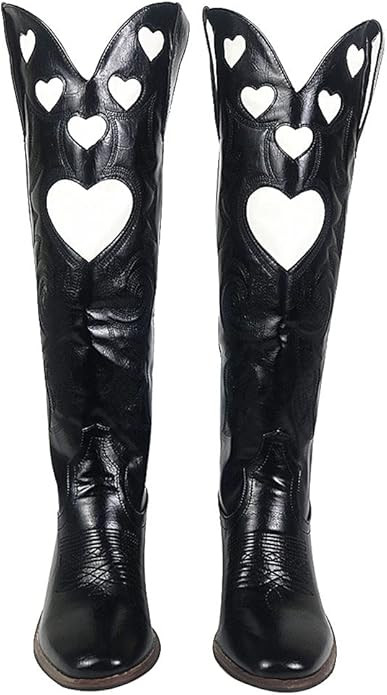 Womens Mid Calf Boots Chunky Heel Cute Heart Cowgirl Cowboy Colorful Western Cosplay Party Boots | Amazon (US)