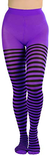 ToBeInStyle Women's Nylon Horizontal Striped Tights - Black/Purple - One Size | Amazon (US)