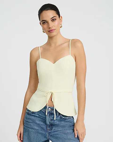 Signature Crepe Sweetheart Tie Front Cutaway Tailored Tank | Express