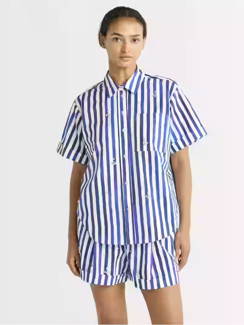 Free Assembly Women's Embellished Cotton Button Up Shirt, Sizes XS-XXL | Walmart (US)