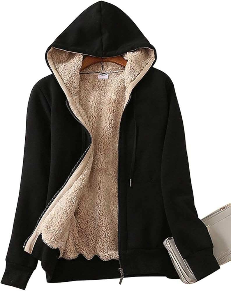 Yeokou Women's Casual Full Zip Up Sherpa Lined Hoodie Sweatshirt Jacket Coat | Amazon (US)