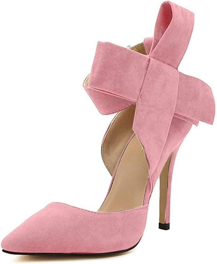 MMJULY Women's Pointy Toe High Heel Stiletto Big Bow Pumps | Amazon (US)
