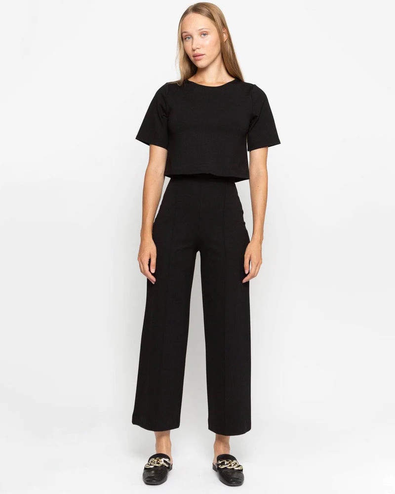 Black Ponte Knit Straight Leg Pant: Cropped | Ripley Rader