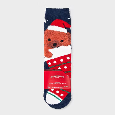 Women's Stocking Pup Cozy Crew Socks with Gift Card Holder - Wondershop™ Navy 4-10 | Target