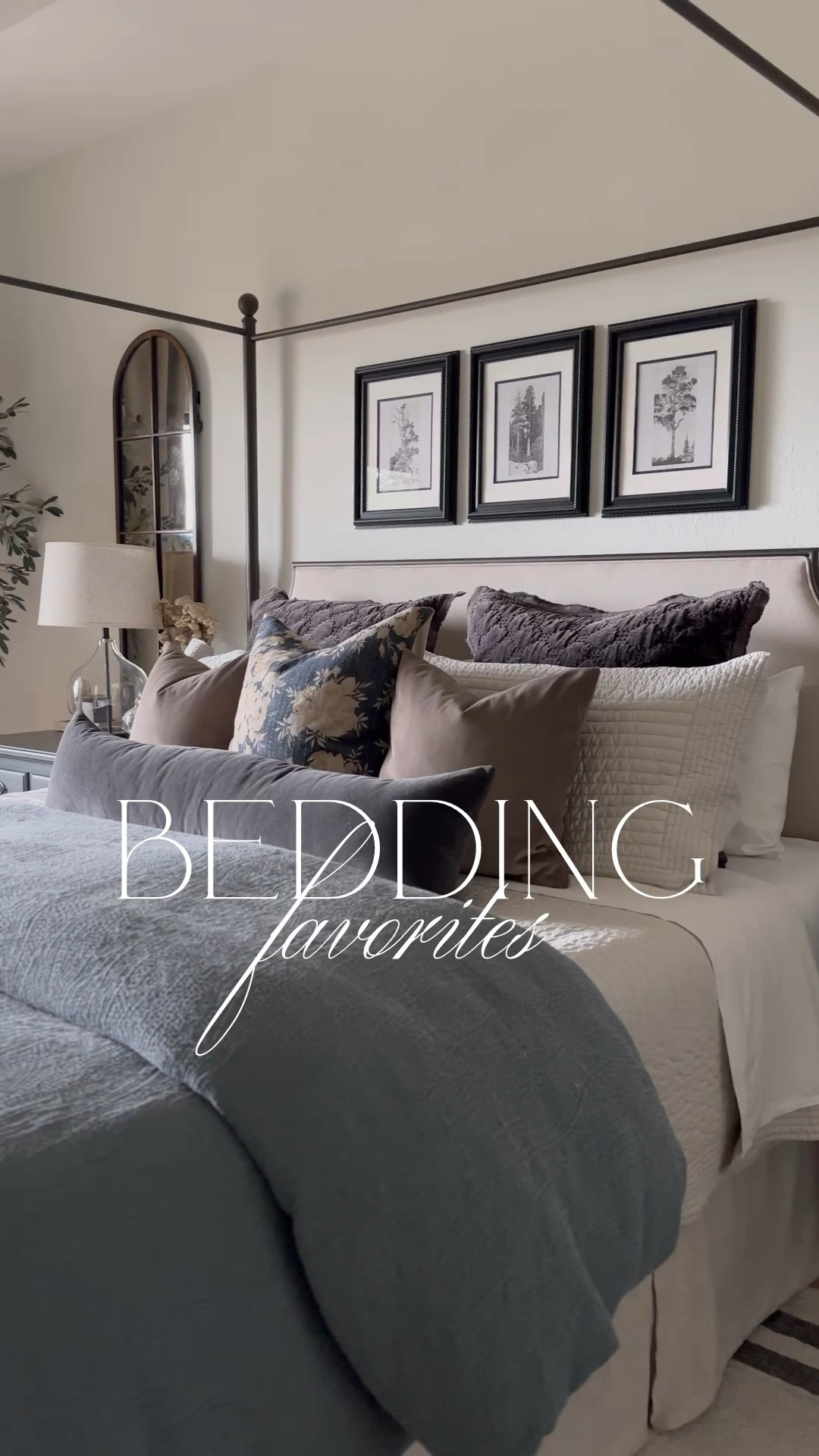 Bedding favorites with a luxury feel! These are all tried and true and I’ve owned them for over a year! I love that the quilt and duvet fabrics are cooling, and everything is buttery soft! Colors & details below ⤵️

Sheets: I own both linked and LOVE. The Signature Hemmed is very classic but not too stiff or crisp, and the Vintage Washed is a lived in soft feel!

Duvet Cover: Stormy Blue
Quilt: Frost Gray
Euro Shams: Gray
Throw Pillows: Taupe, 18”x18"
Lumbar Pillow: Slate, 12”x46"
