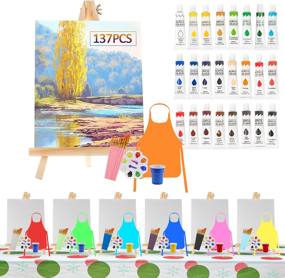 137 Pcs Art Painting Kit Supplies Set for Kids to Party - 70 Paint Brushes, 24 Acrylic Paints, 7 ... | Amazon (US)