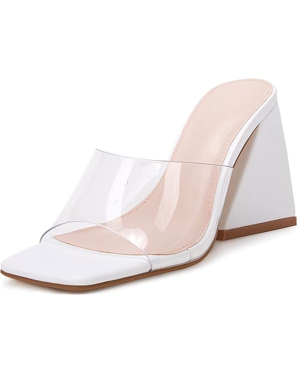 VETASTE Women's Heeled Sandals Square Open Toe Slip on Block Heels Mules | Amazon (US)