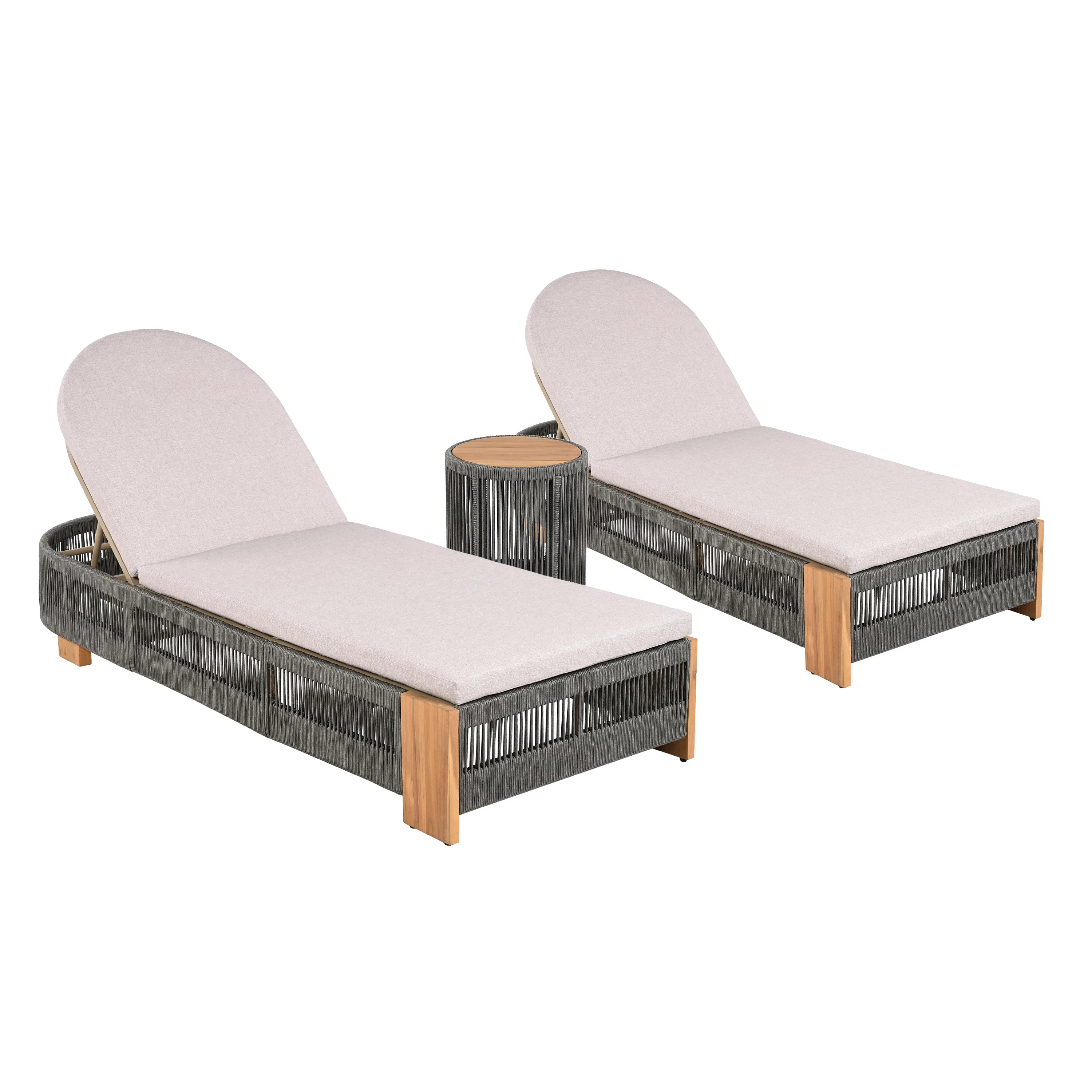 Yenings Patio Adjustable Woven Rope Chaise Lounge With Side Table & Cushions (Set of 2) | Wayfair North America