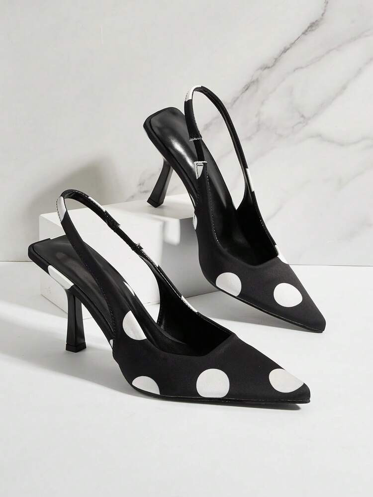 Fall/Winter Minimalist Elegant Commuter Pointed Toe Black Polka Dot Stiletto High Heels,Elegant,Party | SHEIN