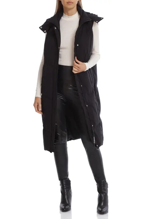 Avec Les Filles Thermalpuff™ Longline Hooded Puffer Vest in Black at Nordstrom, Size Medium | Nordstrom