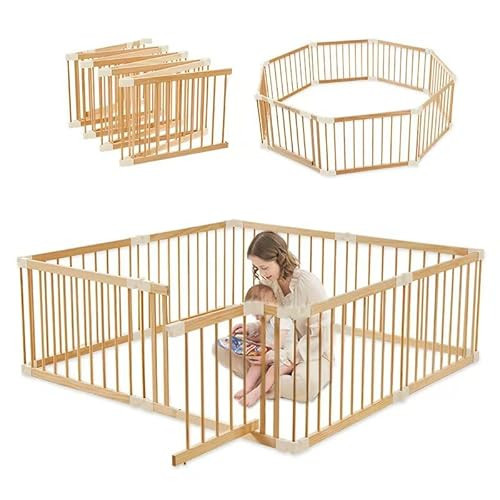 Baby Playpen Door Wooden Fence Large with Door Gate,Wooden Playpen for Babies and Toddlers,Wooden Baby playpen with Door, Changeable & Expandable | Amazon (US)
