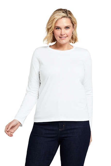Women's Plus Size Relaxed Fit Supima Cotton Crewneck Long Sleeve T-shirt.product-title::before{ h... | Lands' End (US)