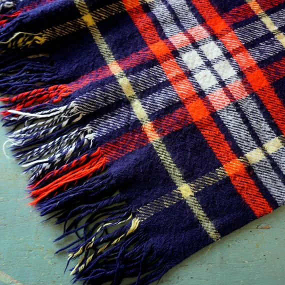 Vintage Plaid Throw Blanket Navy Red Yellow Acrylic 1950s | Etsy | Etsy (US)