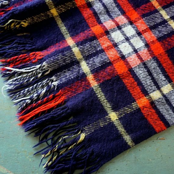 Vintage Plaid Throw Blanket Navy Red Yellow Acrylic 1950s | Etsy | Etsy (US)