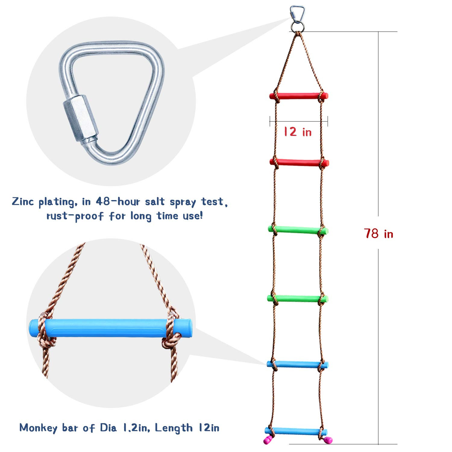 Rainbow Craft 6.6FT Climbing Rope Ninja Ladder for Kids - Kids Ninja Warrior Obstacle Course Acce... | Amazon (US)