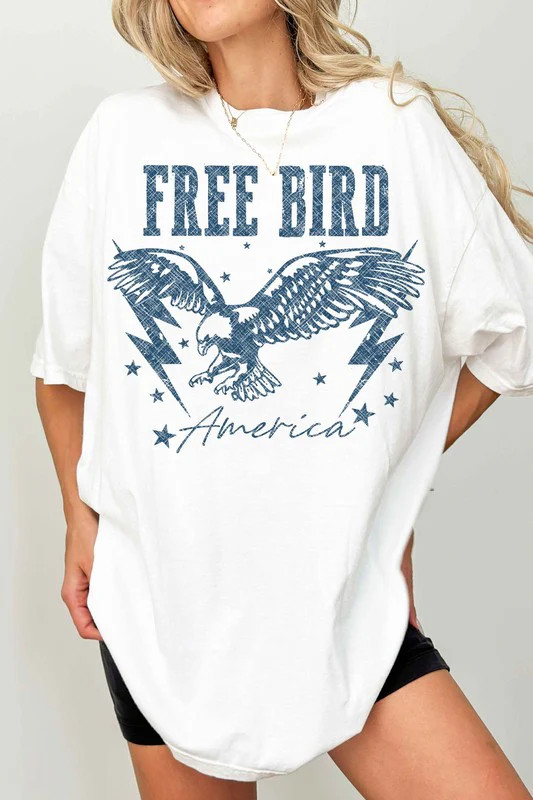 ALPHIA FREE BIRD AMERICAN EAGLE OVERSIZED GRAPHIC TEE | Shop name | WHITE / S/M | Casual Chic Boutique