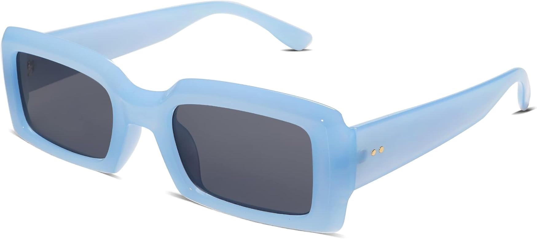 Allarallvr Trendy Rectangle Sunglasses for Women Men Vintage 90's Square Shades Thick Frame Nude Sun | Amazon (US)