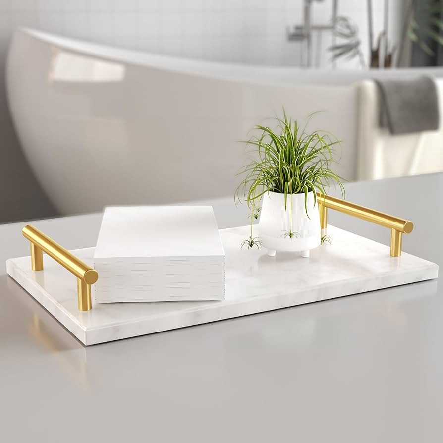 Guest Towel Holder Tray for Bathroom,Marble Tray with Handles - Napkin Holder for Bathroom & Kitc... | Amazon (US)
