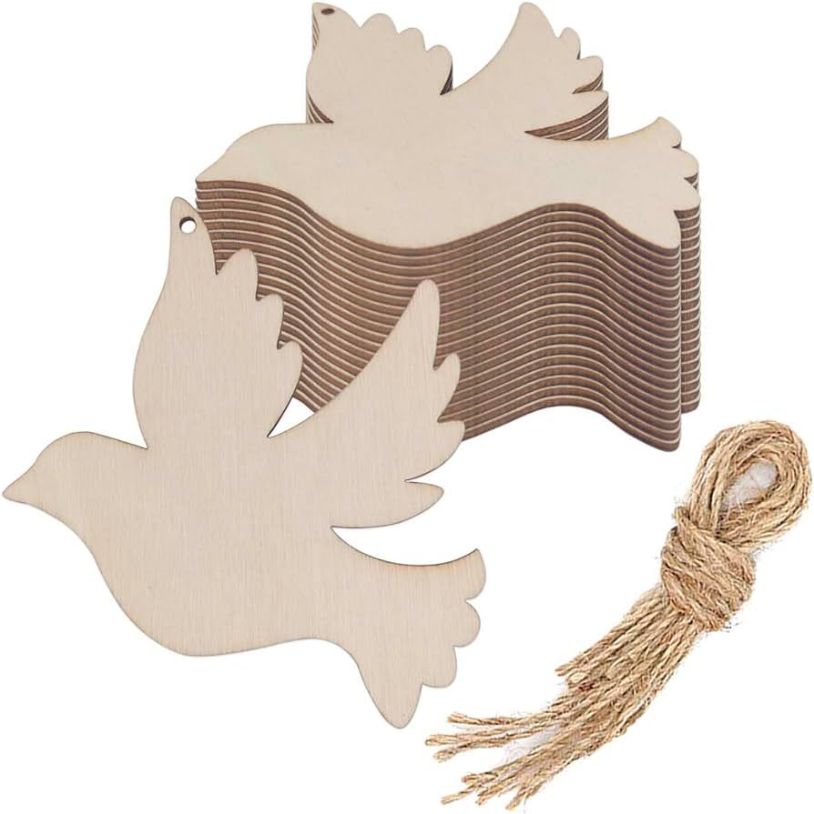 20pcs Bird Wood Cutouts Crafts Wooden Dove Shaped Hanging Ornaments with Jute Twines Gift Tags fo... | Amazon (US)