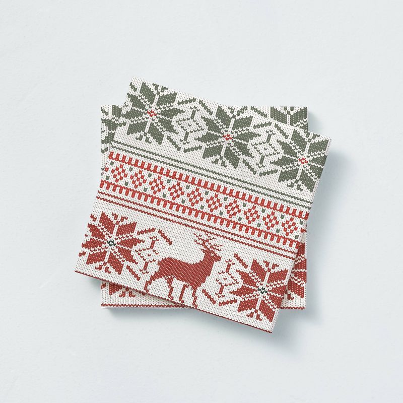14ct Fair Isle Paper Beverage Napkins Cream/Red/Green - Hearth & Hand™ with Magnolia | Target