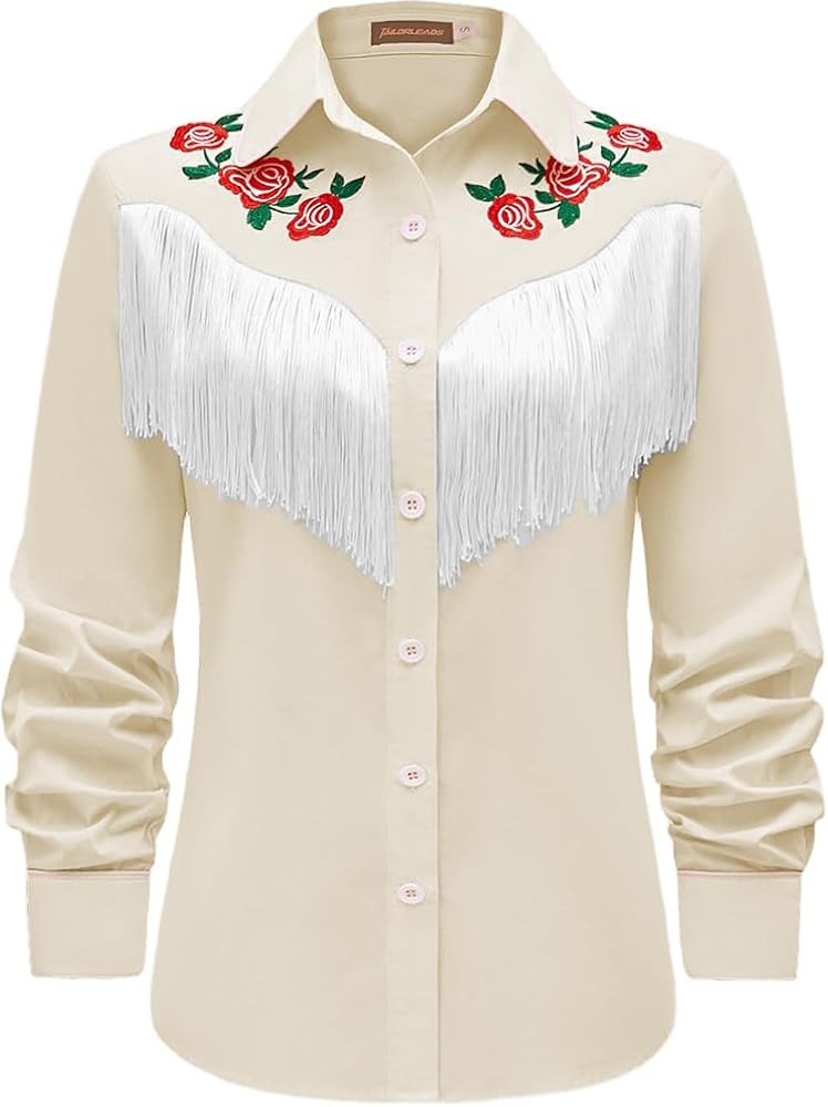 CORSKI Women's Western Cowgirl Fringe Shirt Long Sleeve Floral Embroidered Snap Collared Boho Rod... | Amazon (US)