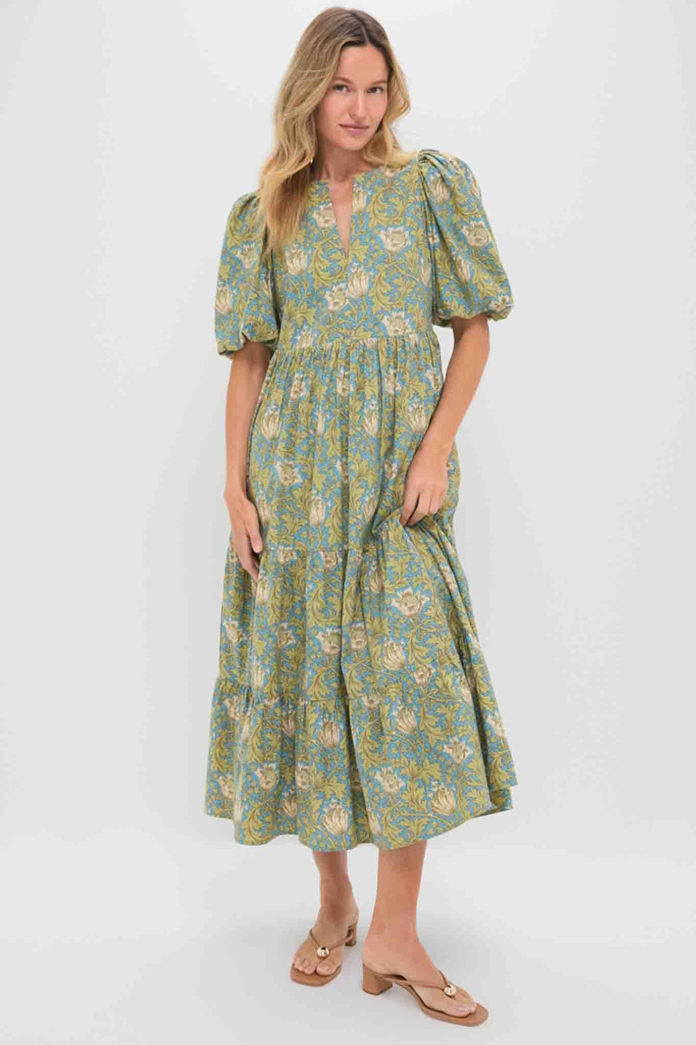 Blue and Green Leafy Floral Cisco Maxi Dress | Tuckernuck (US)