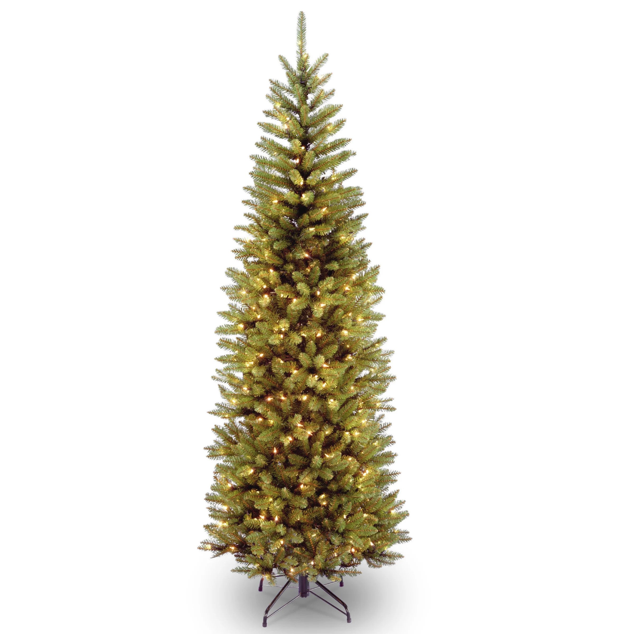 National Tree Company Artificial Pre-Lit Slim Christmas Tree, Green, Kingswood Fir, Clear Lights,... | Walmart (US)