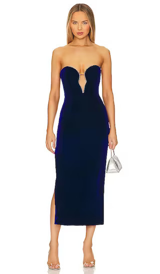 Lilah Midi Dress in Vibrant Blue | Strapless Dress | Royal Blue Velvet Dress | Velour Dress | Revolve Clothing (Global)