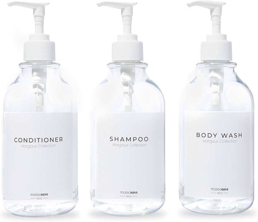 MaisoNovo Refillable Shampoo and Conditioner Bottles| Clear Set of 3 | Amazon (US)