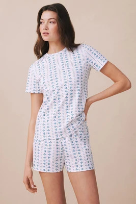 Pima Crew Shorts Set in Haven Blue Garden Arbor | Lake Pajamas