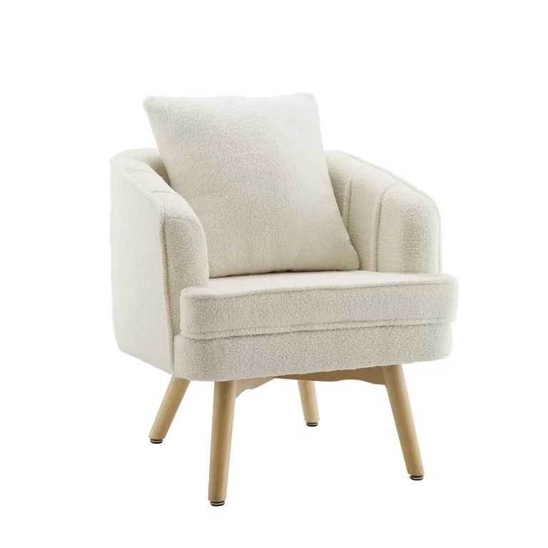 Volans Mid Century Sherpa Accent Chairs Sherpa Wood Armchair | Walmart (US)