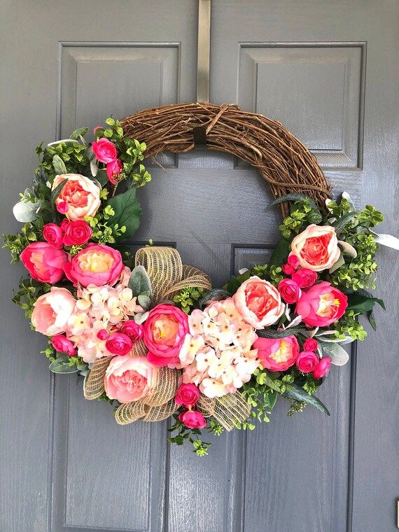 Pink Peony Spring Wreath Summer Wreaths for Front Door | Etsy | Etsy (US)