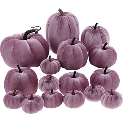 Yatinkim 16Pcs Thanksgiving Artificial Velvet Pumpkins Foam Pumpkin Decor