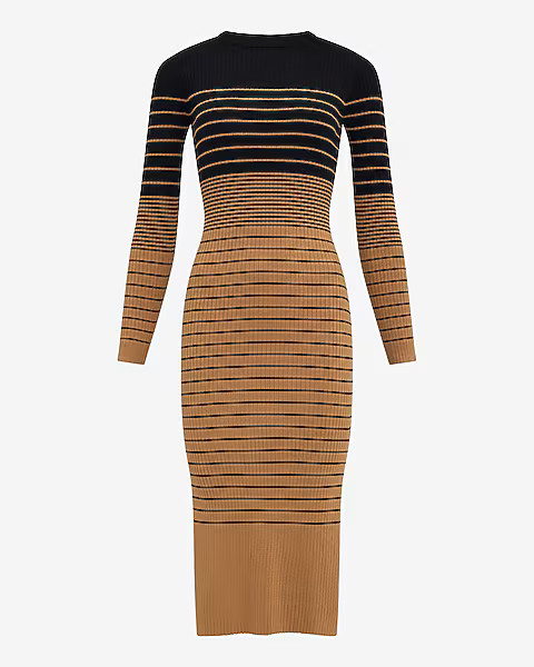 Striped Crew Neck Long Sleeve Midi Sweater Dress | Express