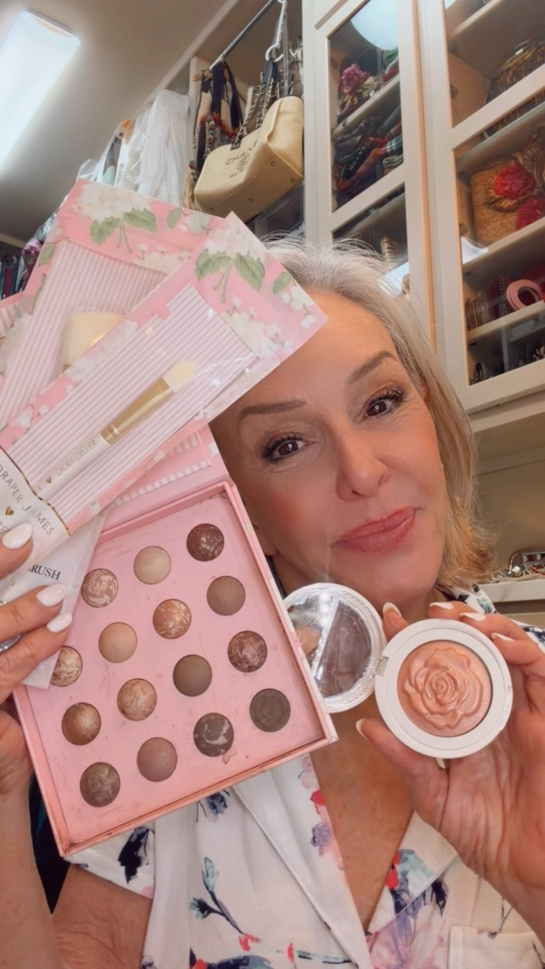 Laura Geller and Draper James
New soft colors in baked blush and the marble baked eyeshadows 
Double ended brushes are space savers  and convenient. 
On sale

#LTKOver40 #LTKBeauty #LTKSaleAlert