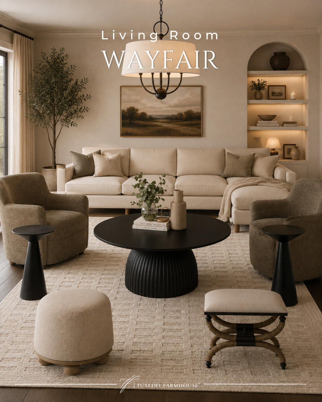 Soft neutrals, timeless silhouettes, and cozy textures never go out of style. 🤍 This living room layers classic pieces with warm wood tones and bold black accents for a look that feels elevated, inviting, and effortlessly livable. Every piece is linked so you can recreate the look in your own home.#LTKStyleTip #LTKFinds #Wayfair #LivingRoomDecor #NeutralHome #CozyHome #HomeInspiration

#LTKHome #LTKSeasonal #LTKHome #LTKSaleAlert