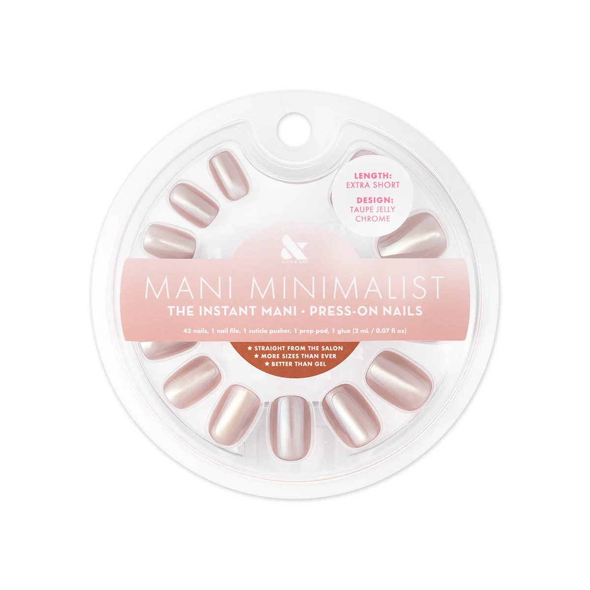 Olive & June Instant Mani Minimalist Squoval Extra Short Press-On Nails, Taupe Jelly Chrome, 42 P... | Walmart (US)