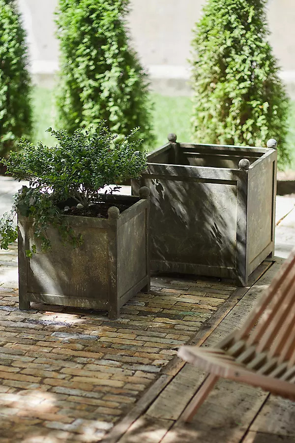 Square Galvanized Planter in Green, Size: 22" at Terrain | Terrain