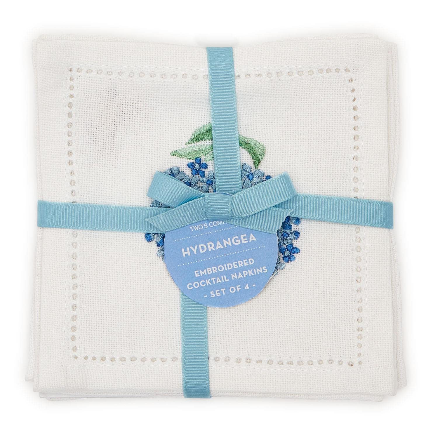 Two's Company Hydrangea Set of 6 Hemstitch Cocktail Napkins w/Hand Embroidered Details | Amazon (US)