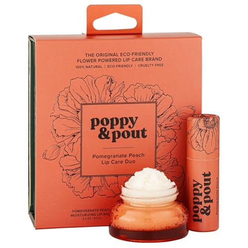 Poppy & Pout Lip Care Set | Lip Balm & Scrub | Sustainable Cardboard Tubes & Glass Jars, All Natural, Beeswax, Coconut Oil, Cruelty Free, Exfoliating & Moisturizing Lip Treatment (Pomegranate Peach) | Amazon (US)